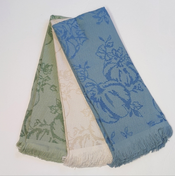 Shabby Chic Fall Pumpkins Kitchen Hand Towels Set Green, Blue and White - Picture 5 of 8